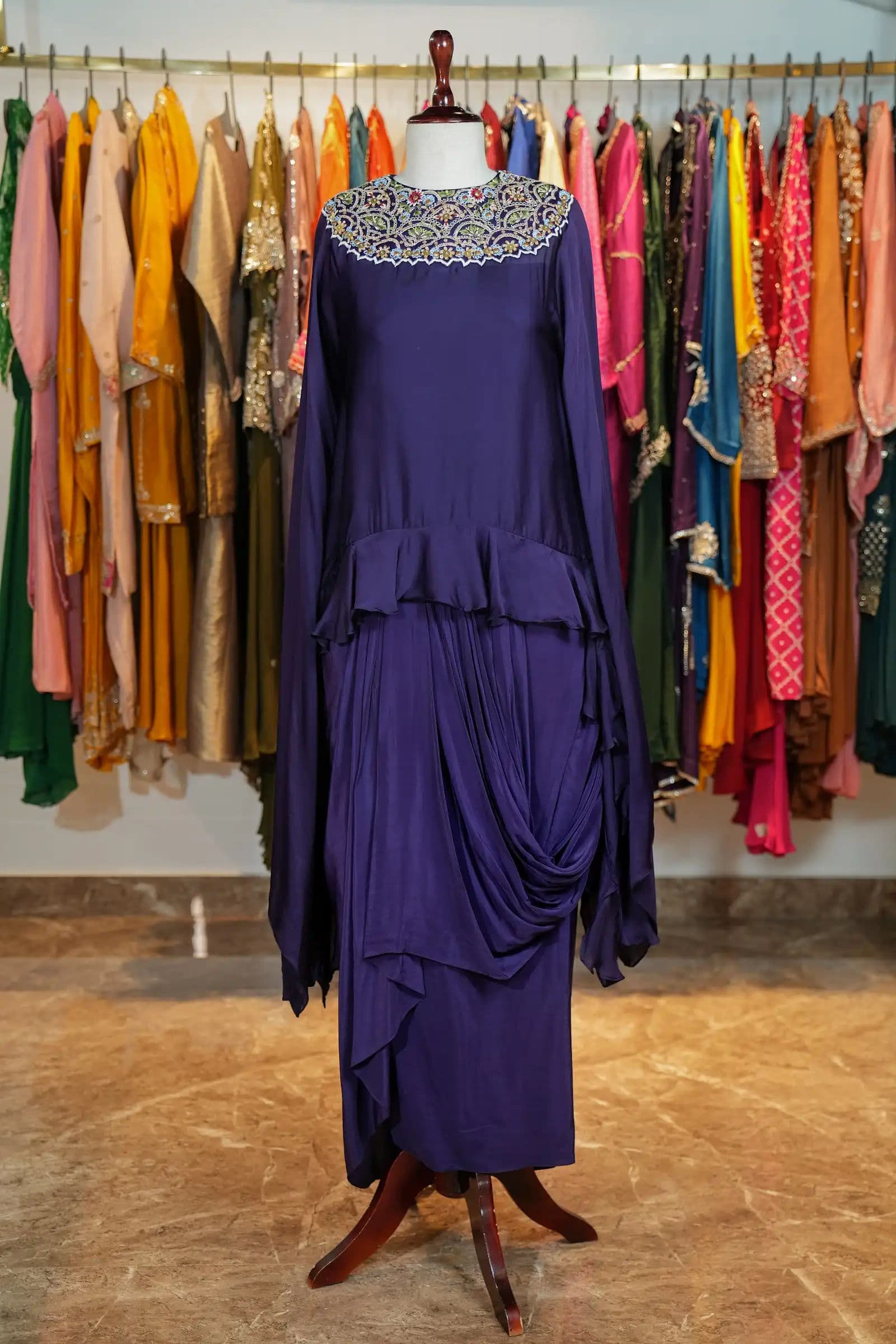 Purple Draped Kurta with Dhoti