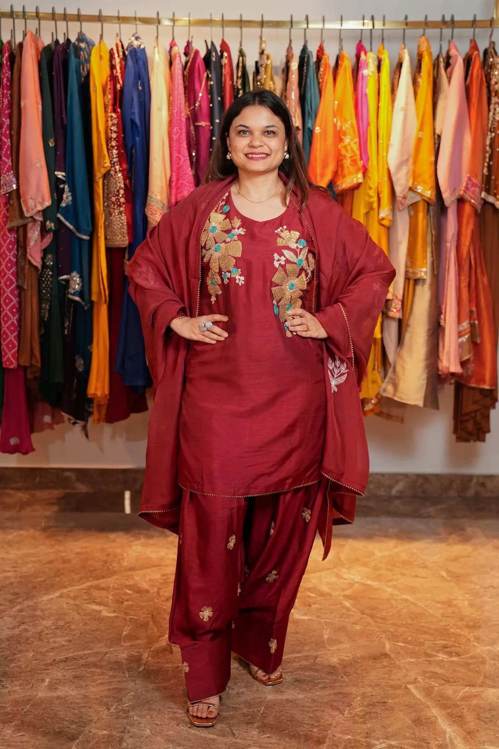 Maroon Cape Kurta Set